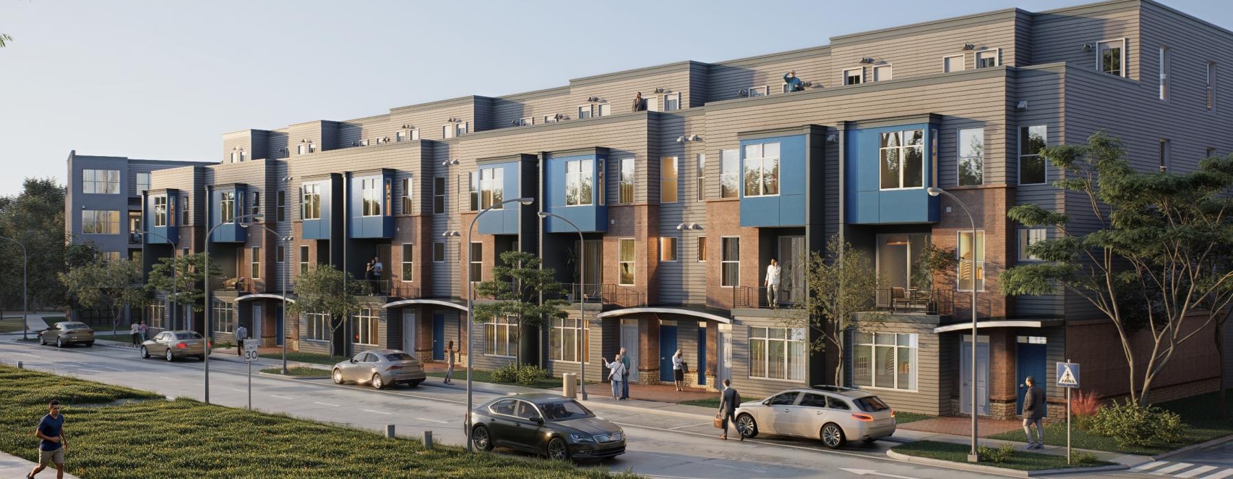 a building with cars parked in front