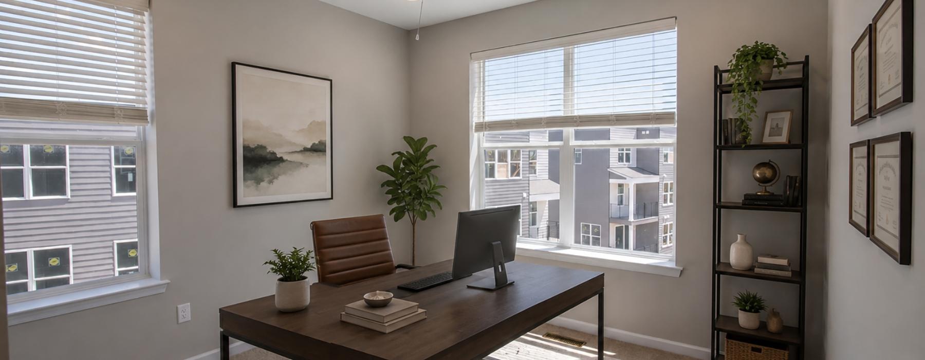 a room with a table and chairs